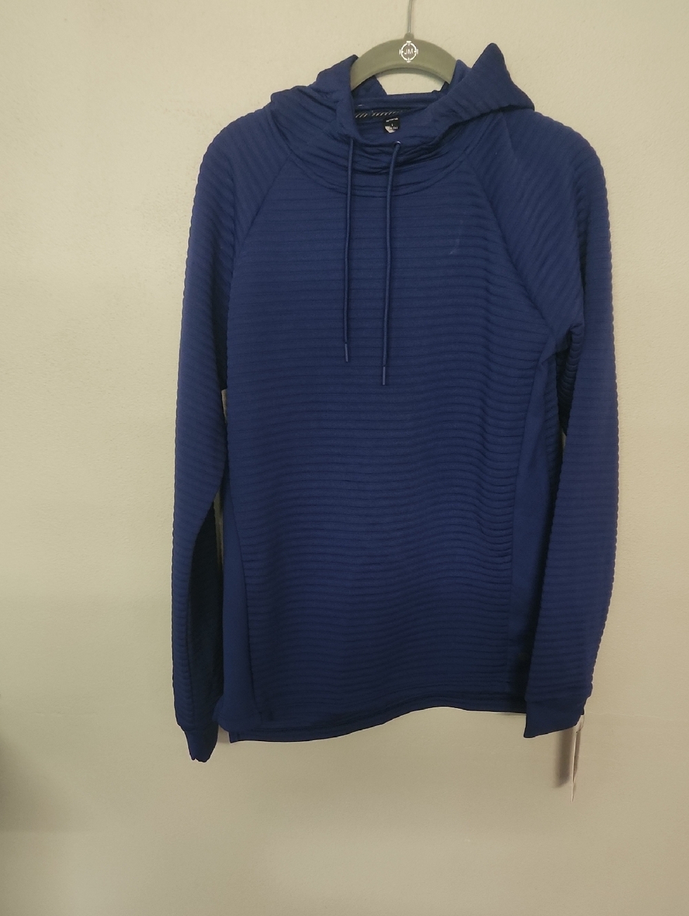 Apana Ribbed Blue Hooded Pullover Sweatshirt